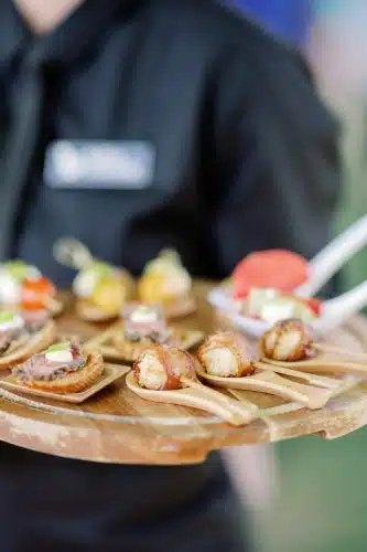 Passed appetizers at wedding cocktail reception