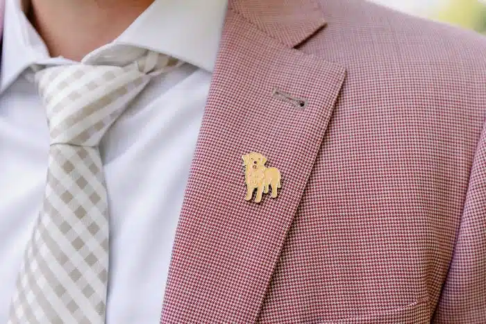 Gold Retriever pin on lapel