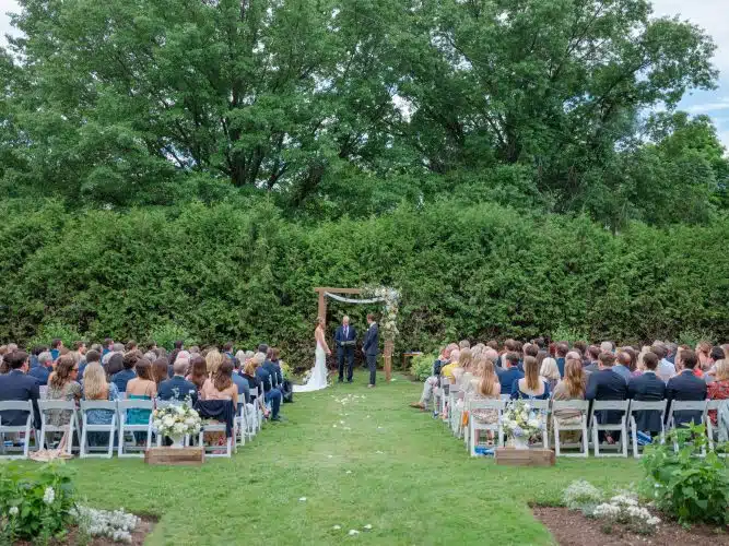 Wedding ceremony in the Orchard Garden at Basin Harbor