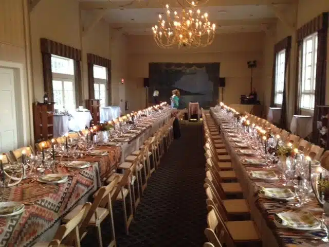 The interior of the town hall when set up for a wedding reception