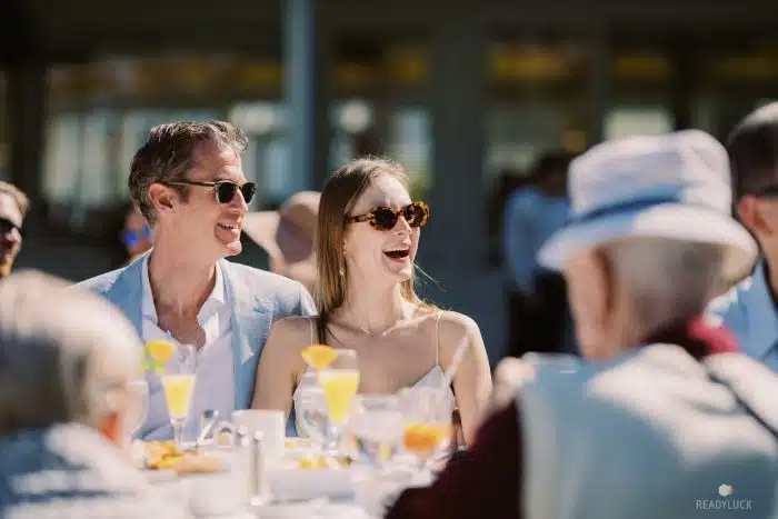 A couple laughing