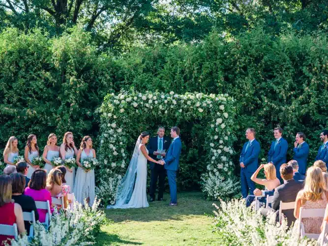 Wedding ceremony in the Orchard Garden at Basin Harbor