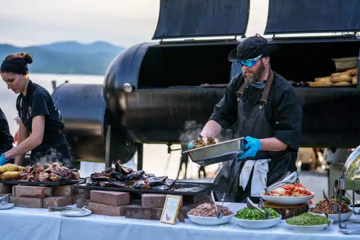 An event team preparing food for the buffet