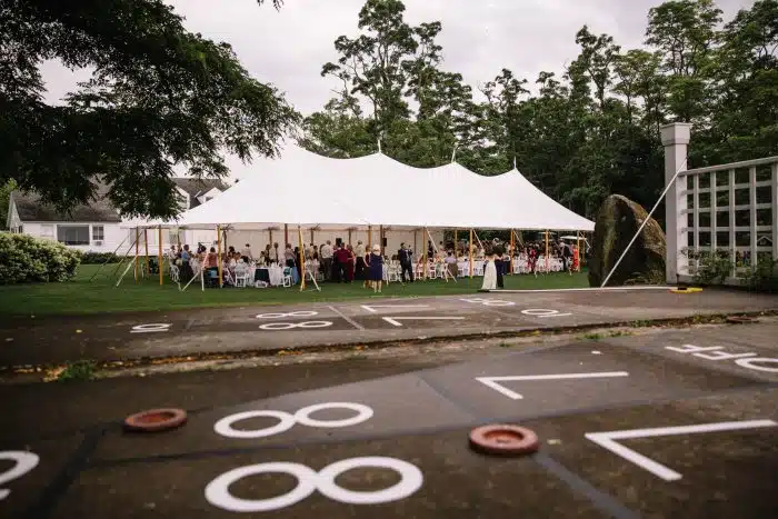 A wedding reception on the lodge lawn
