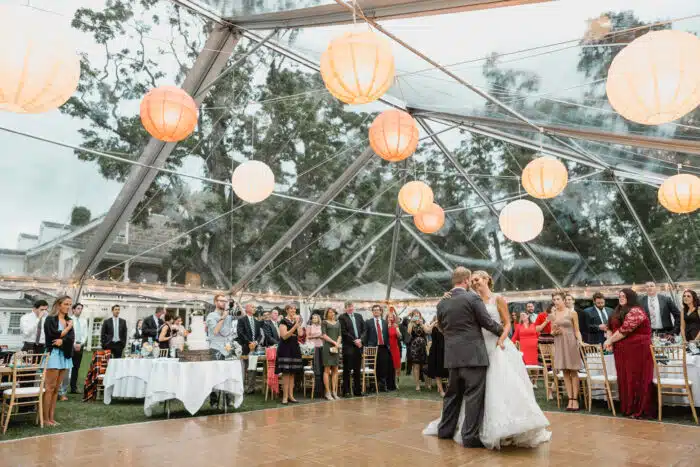 A bride and groom's first dance
