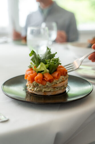 A smoked salmon appetizer